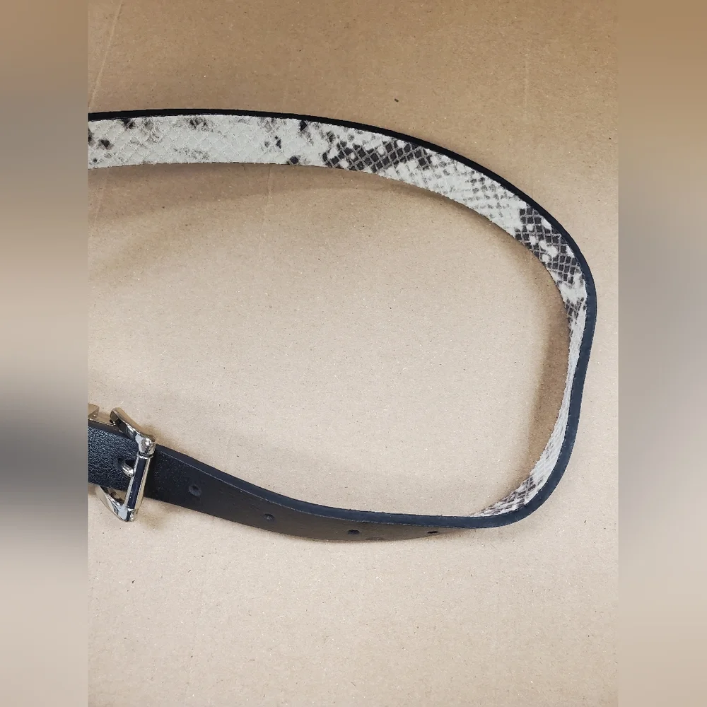 Michael Kors Black Snakeskin Leather Slim Trouser Belt - Picture 3 of 8